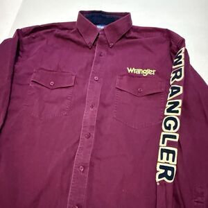 Vintage Wrangler Brushpopper Spell Out Men’s Large Long Sleeve Button Up Shirt